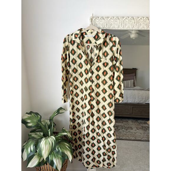 Zara Printed Button Down Shirt Midi Maxi Dress - Picture 2 of 7